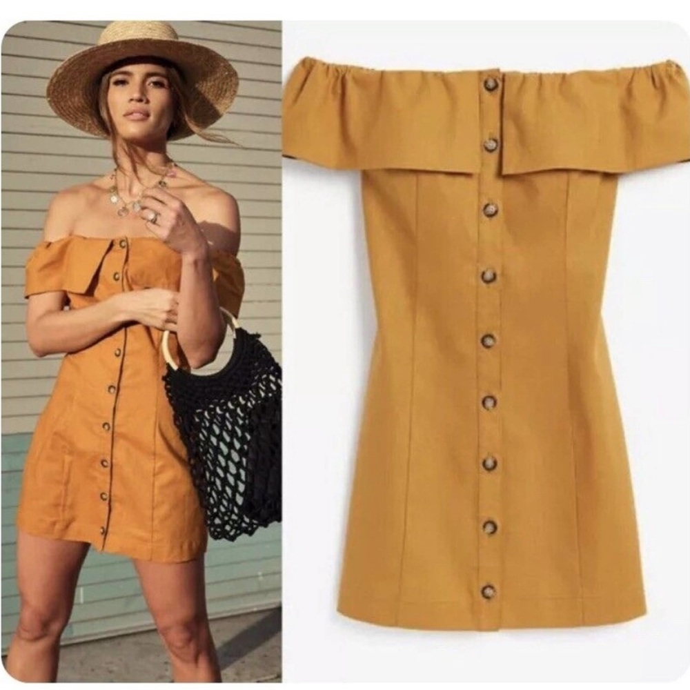 Dark yellow linen button down dress